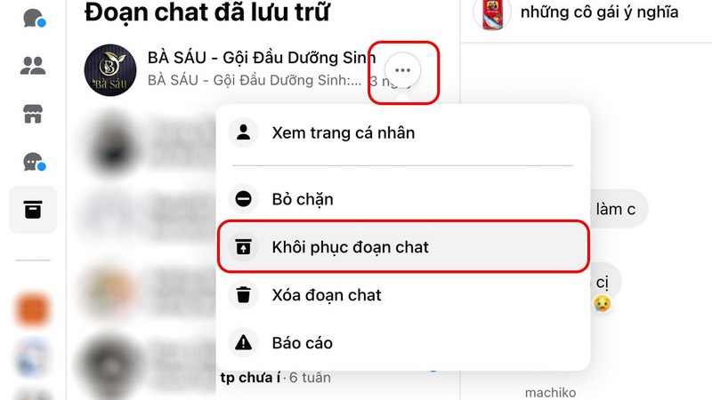 Tin nhắn sẽ xuất hiện lại trên trang chính 