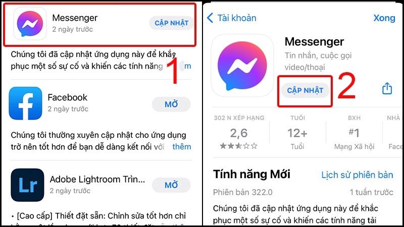 Cách lấy lại mật khẩu facebook bằng messenger bất bại 2 Người dùng cần cập nhật nếu ứng dụng yêu cầu