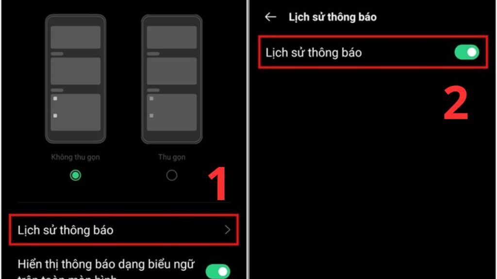 Kích hoạt lịch sử thông báo để xem được danh sách tin nhắn