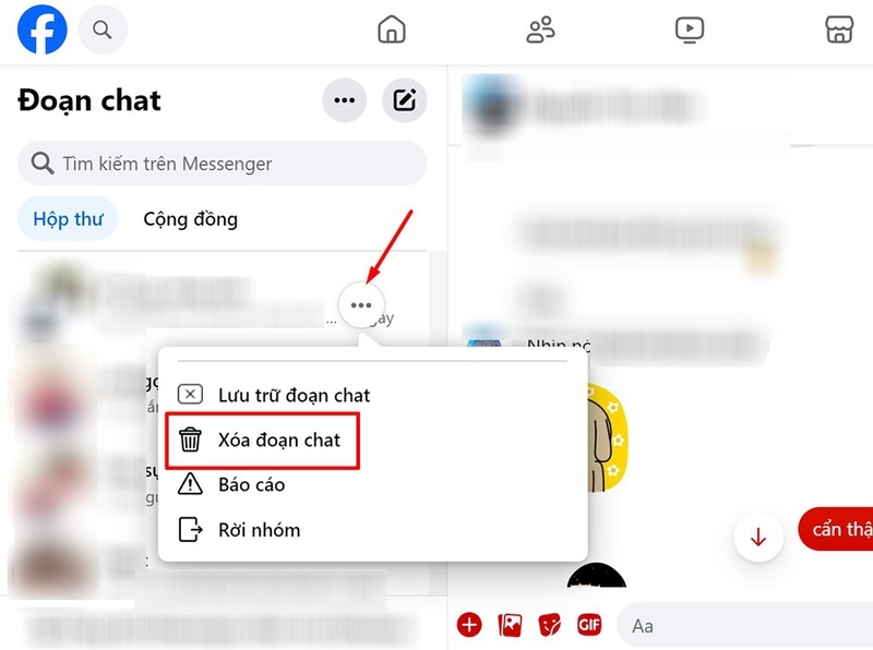 Bạn chọn dấu ba chấm trước khi xoá đoạn chat 