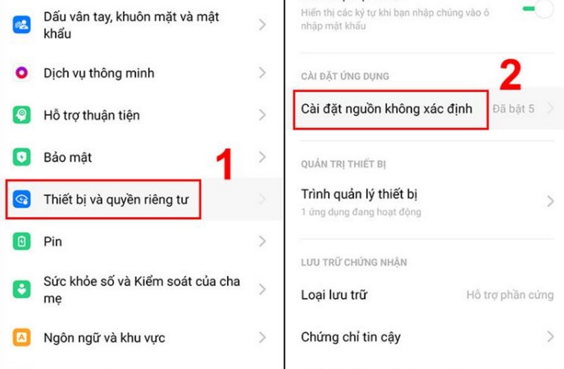 Cài đặt nguồn không xác định
