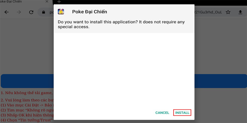 Hướng Dẫn Tải Poke Đại Chiến Apk Cho Android – Game Bắt Quái Vật Sôi Động! 6 Bấm "Install" để cài đặt ứng dụng về điện thoại