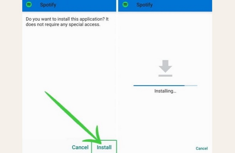 Cách Tải Spotify APK Cho Android Nhanh & Đơn Giản 4 Bấm vào install để hoàn tất khởi động chạy ứng dụng