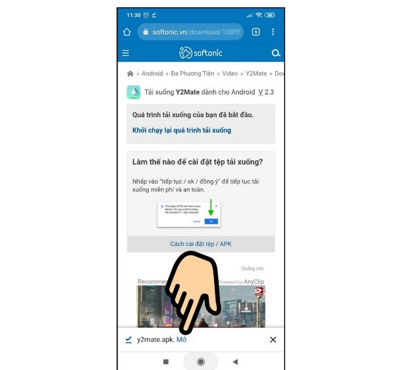 Cách Tải Y2mate APK Nhanh & Đơn Giản Nhất 7 Nhấn nút mở Y2mate apk dưới cùng