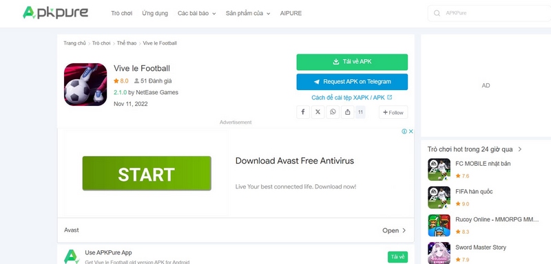 Click vào ô tải về apk trên link truy cập APKPure.com