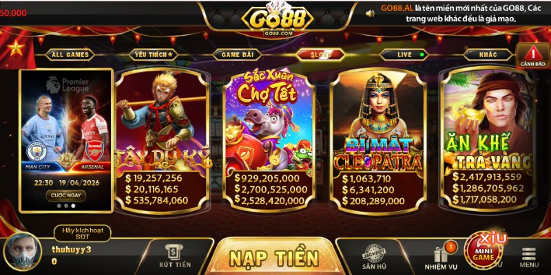 Giao diện game slot Go88 hấp dẫn với hiệu ứng sống động 