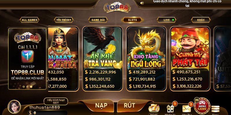 Trải nghiệm game slot Top88 ổn định với đồ họa đẹp mắt